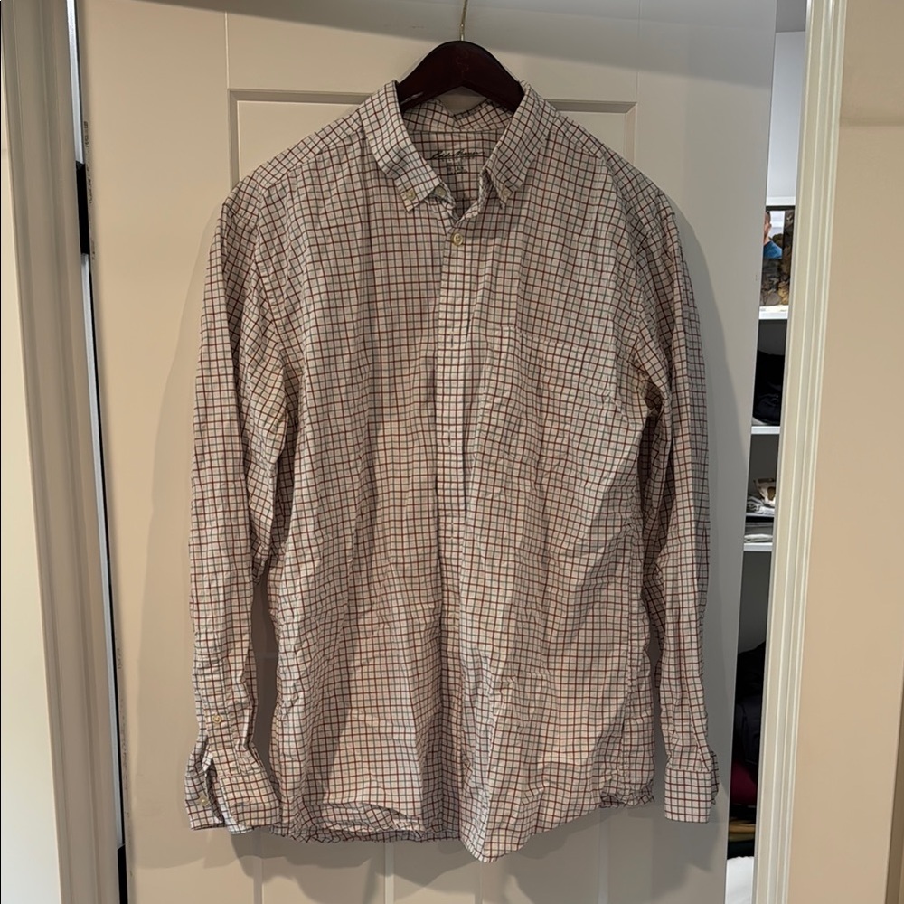 Eddie Bauer White and Red Casual Button Down Shirt